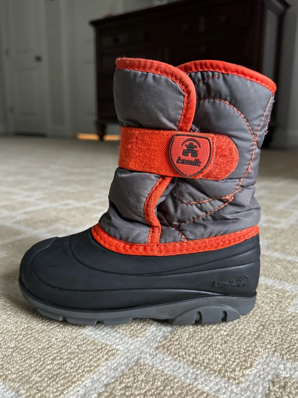 Kamik Kids Insulated Waterproof Winter Snow Boots Gray Orange Boys Size 10